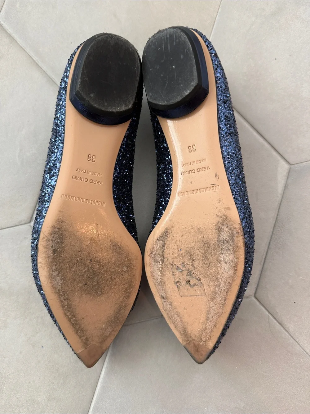 Nicholas Kirkwood Black Glitter Pointed Slip-On Flats